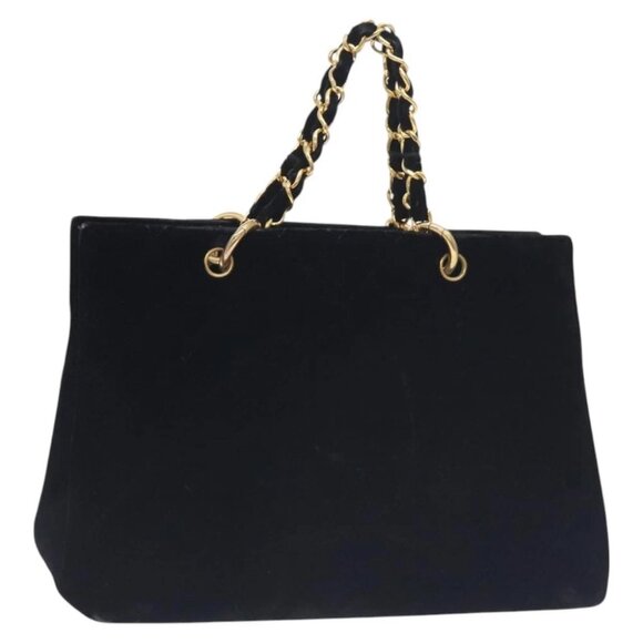 CHANEL Matelasse COCO Mark Chain Hand Bag Velor Black Silver CC Auth 130198 - Picture 2 of 16